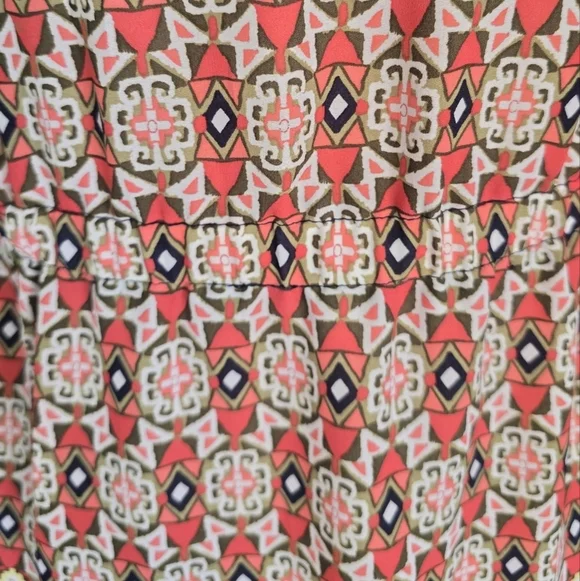 Halo Red Cream Multicolor Geometric Print Long Sleeve Boho Blouse M - Picture 8 of 8